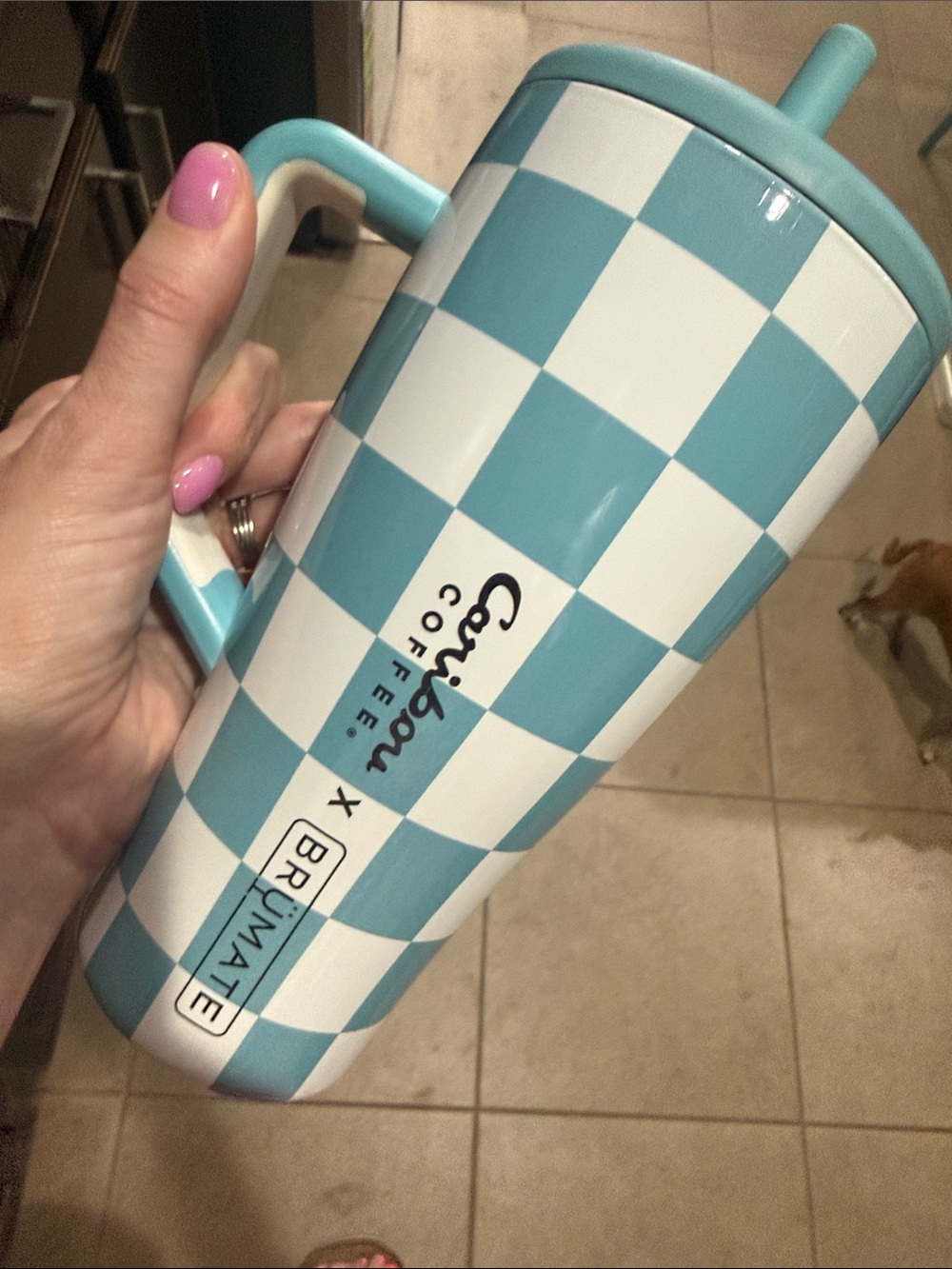 Brumate Checkerboard Travel Tumbler - Blue & White